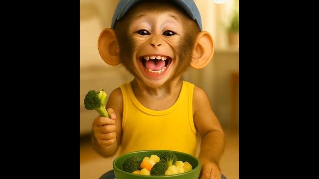 Baby monkey eating broccoli Baby monkey eating broccoli