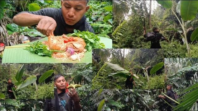 Eating chicken leg with green leaves | spend day with heavy rain in the jungle | vlog with mukbang Eating chicken leg with green leaves | spend day with heavy rain in the jungle | vlog with mukbang