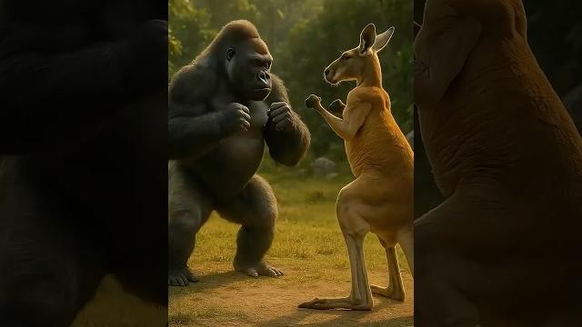 Gorilla fistfight kangaroo Gorilla fistfight kangaroo
