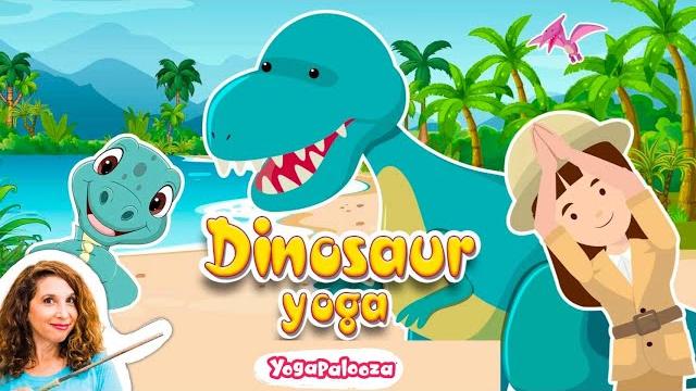 Dinosaur yoga! march, stretch, breathe and roar like a dinosaur! Dinosaur yoga! march, stretch, breathe and roar like a dinosaur!