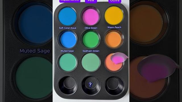 Create 9 colors from 3 colors aquamarine + peach pink + yellow ochre #mixing #satisfying Create 9 colors from 3 colors aquamarine + peach pink + yellow ochre #mixing #satisfying