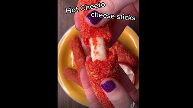Hot cheetos fried mozzarella cheese sticks Hot cheetos fried mozzarella cheese sticks