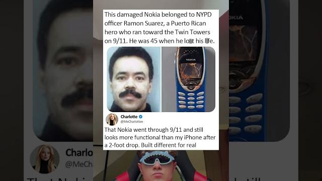 This damaged nokia belonged to nypd officer ramon suarez a puerto rican hero who ran toward the twin This damaged nokia belonged to nypd officer ramon suarez a puerto rican hero who ran toward the twin