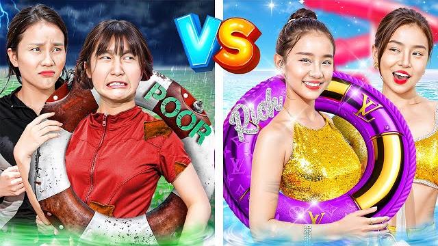 Poor family vs rich family at swimming pool Poor family vs rich family at swimming pool