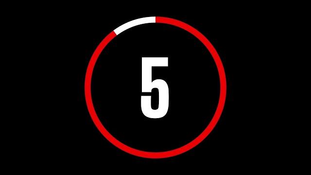 Gym countdown timer pack – 5, 10, 30, 45, 60 seconds – red and white circle on black background Gym countdown timer pack – 5, 10, 30, 45, 60 seconds – red and white circle on black background