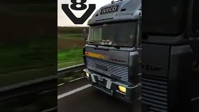A classic iveco turbostar v8 truck with tractor and trailer overtakes when accelerating #truckvideo A classic iveco turbostar v8 truck with tractor and trailer overtakes when accelerating #truckvideo