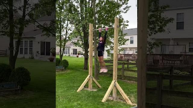 Diy gymnastics strap bar, daughter doing giants Diy gymnastics strap bar, daughter doing giants