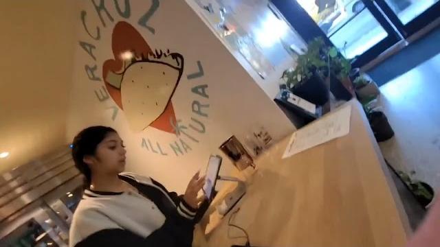 Gorgeous cashier reacts to big bulge Gorgeous cashier reacts to big bulge