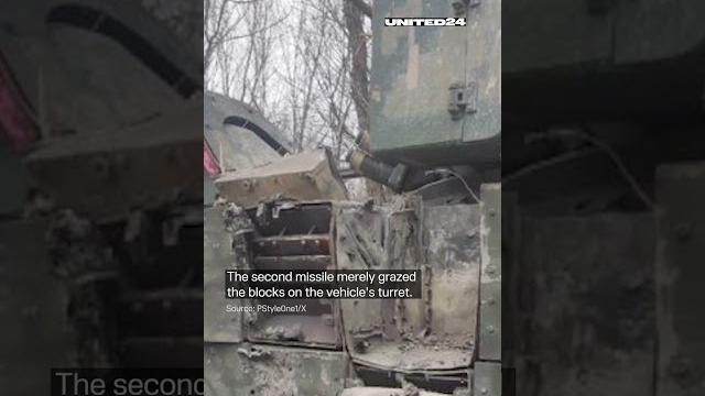 Avdiivka. due to the impact of 2 atgm missiles on a ukrainian m2a2 bradley infantry fighting vehicle Avdiivka. due to the impact of 2 atgm missiles on a ukrainian m2a2 bradley infantry fighting vehicle