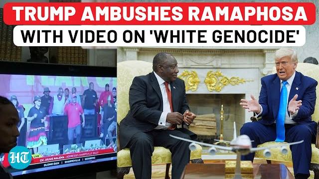 Trump makes sa prez ramaphosa uncomfortable by broadcasting video on 'white genocide' in oval office Trump makes sa prez ramaphosa uncomfortable by broadcasting video on 'white genocide' in oval office
