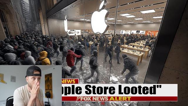 Looters 'clear out' the apple store... as la collapses Looters 'clear out' the apple store... as la collapses