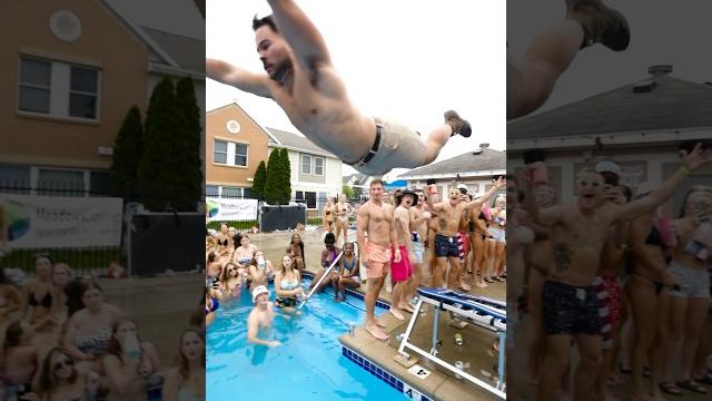 Olympic trampoline at a pool party Olympic trampoline at a pool party