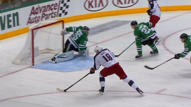 Anton khudobin fends off dubois with pad stop Anton khudobin fends off dubois with pad stop
