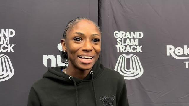 Melissa jefferson-wooden after 10.73 + 21.99 to sweep 100m/200 at grand slam track philly Melissa jefferson-wooden after 10.73 + 21.99 to sweep 100m/200 at grand slam track philly
