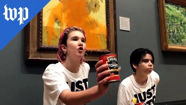 Climate protesters throw soup on van gogh painting Climate protesters throw soup on van gogh painting