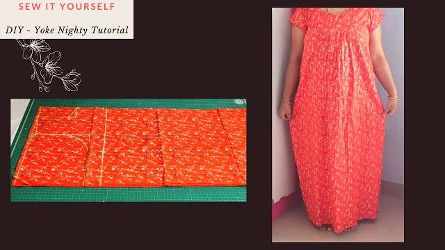 Diy yoke nighty tutorial // simple nighty cutting and stitching // easy night dress for women Diy yoke nighty tutorial // simple nighty cutting and stitching // easy night dress for women