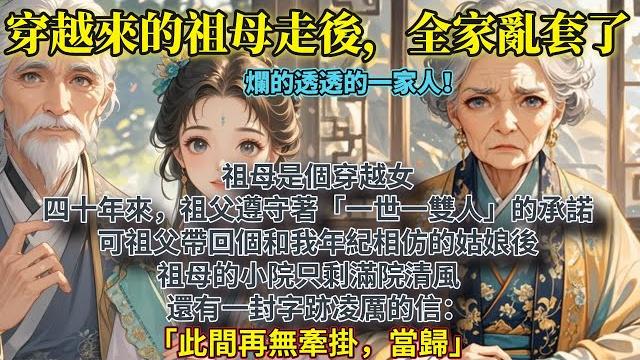 完結有報應爽文:祖母是個穿越女。 四十年來,祖父遵守著「一世一雙人」的承諾。 可祖父帶回個和我年紀相仿的姑娘後,祖母的小院只剩滿院清風。還有一封字跡凌厲的信:「此間再無牽掛,當歸。」 完結有報應爽文:祖母是個穿越女。 四十年來,祖父遵守著「一世一雙人」的承諾。 可祖父帶回個和我年紀相仿的姑娘後,祖母的小院只剩滿院清風。還有一封字跡凌厲的信:「此間再無牽掛,當歸。」