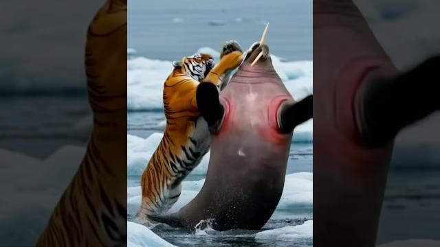 Walrus vs tiger - icy shore brawl Walrus vs tiger - icy shore brawl