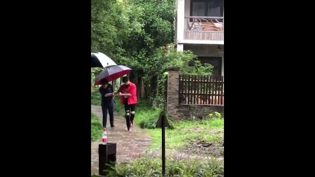 奶尤农汤 下雨天 撑伞 奶尤农汤 下雨天 撑伞