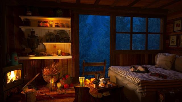 Rain sounds for sleeping with thunder - gentle rain and fireplace 4k in a cozy treehouse Rain sounds for sleeping with thunder - gentle rain and fireplace 4k in a cozy treehouse