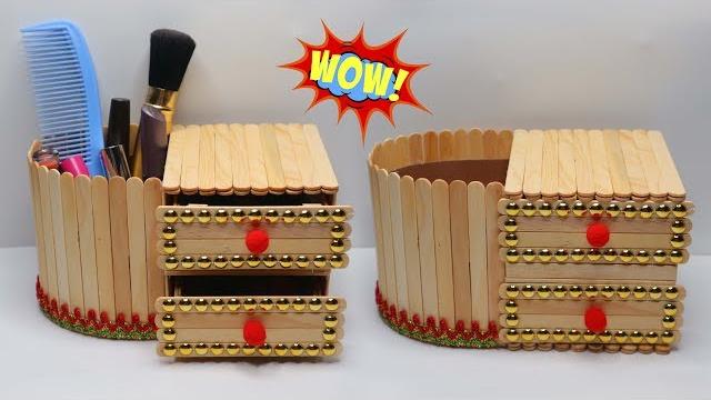 Rak make up cantik dari stik es krim ! kreasi | popsicle stick crafts | organizer ice cream stick Rak make up cantik dari stik es krim ! kreasi | popsicle stick crafts | organizer ice cream stick