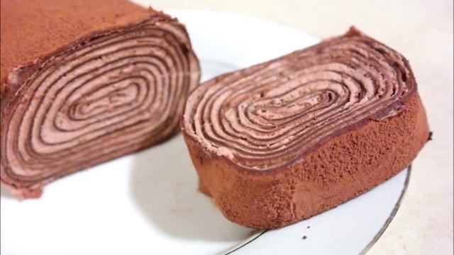 Chocolate crepe roll cake - crepe roll recipe Chocolate crepe roll cake - crepe roll recipe