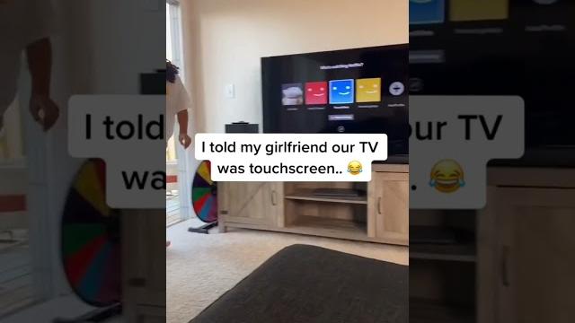 Touchscreen tv prank on my girlfriend #shorts Touchscreen tv prank on my girlfriend #shorts