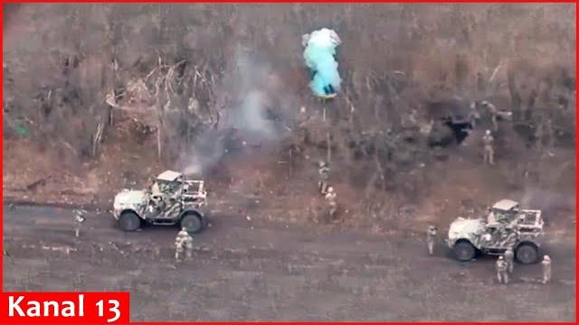 Footage of an attack on a russian position in forest with us-made oshkosh m-atv armored vehicle Footage of an attack on a russian position in forest with us-made oshkosh m-atv armored vehicle