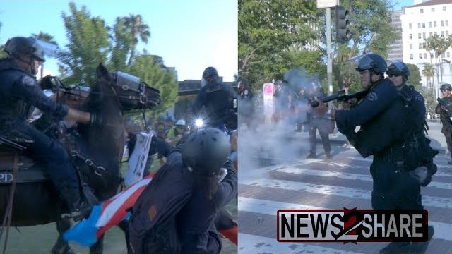 Mounted lapd, riot police declare unlawful assembly, fire less-lethals at anti-ice protesters in la Mounted lapd, riot police declare unlawful assembly, fire less-lethals at anti-ice protesters in la
