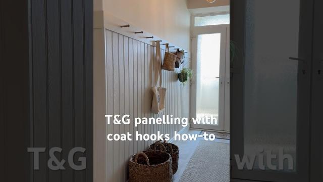 T&g panelling with coat hooks in hallway how-to #panelling #howtopanel #hallway #tongueandgrove T&g panelling with coat hooks in hallway how-to #panelling #howtopanel #hallway #tongueandgrove