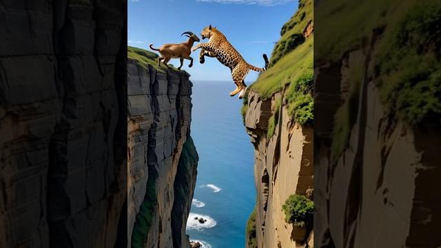 Leopard jumps across a cliff to catch a goat ⁉️ #shorts #shortvideo #goat #leopard #goatlife Leopard jumps across a cliff to catch a goat ⁉️ #shorts #shortvideo #goat #leopard #goatlife