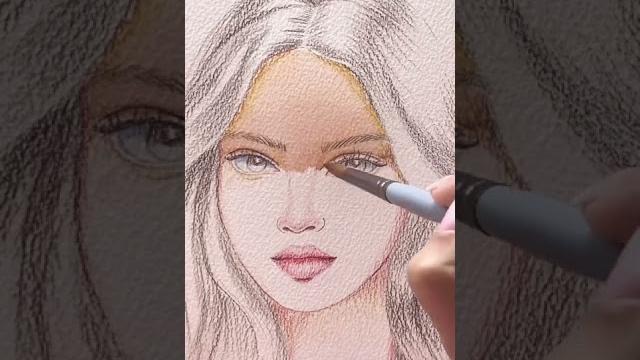 Painting cute girl with watercolor Painting cute girl with watercolor