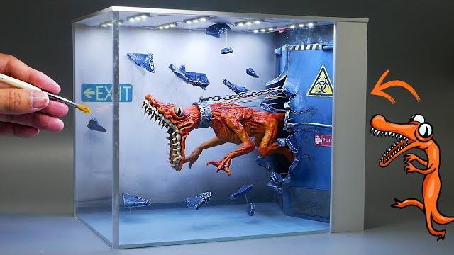 Diorama of realistic rainbow friends escape the laboratory Diorama of realistic rainbow friends escape the laboratory