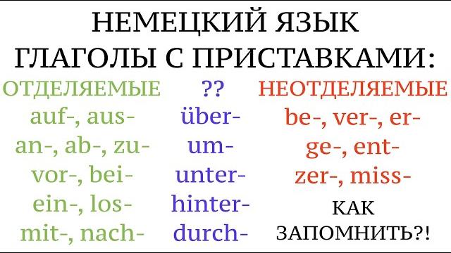Урок 2o. глаголы, все отделяемые приставки, понятное объяснение. немецкий язык. как запомнить? Урок 2o. глаголы, все отделяемые приставки, понятное объяснение. немецкий язык. как запомнить?