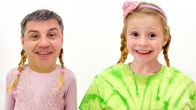 Nastya copies dad all day Nastya copies dad all day