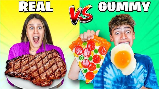 Real vs gummy food challenge! Real vs gummy food challenge!