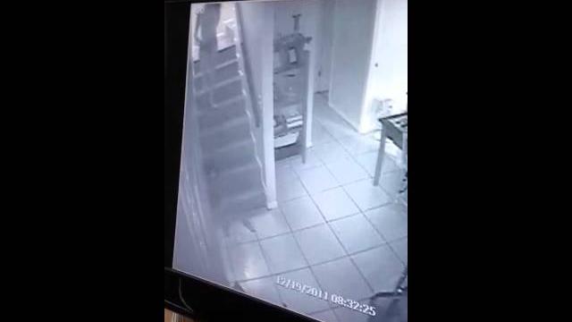 Girl in panties slips by the stairs Girl in panties slips by the stairs