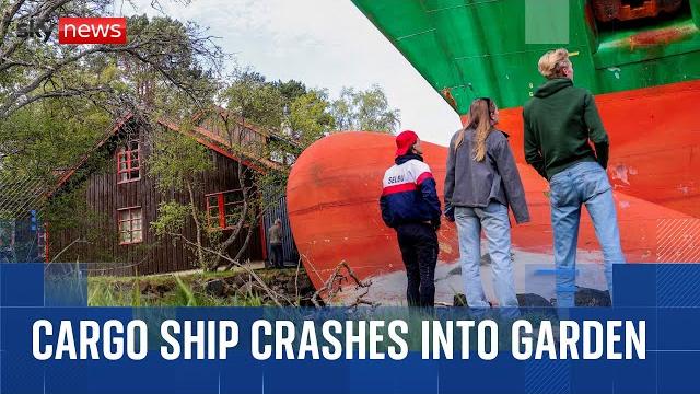 Man wakes up to find a container ship in his garden Man wakes up to find a container ship in his garden