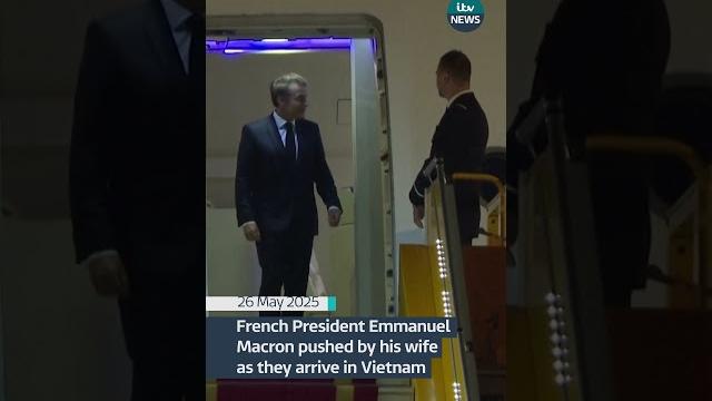 French president emmanuel macron pushed by his wife as the pair arrive in vietnam #news #itvnews French president emmanuel macron pushed by his wife as the pair arrive in vietnam #news #itvnews