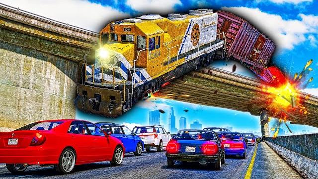 Train derails and crashes onto highway in gta 5! Train derails and crashes onto highway in gta 5!