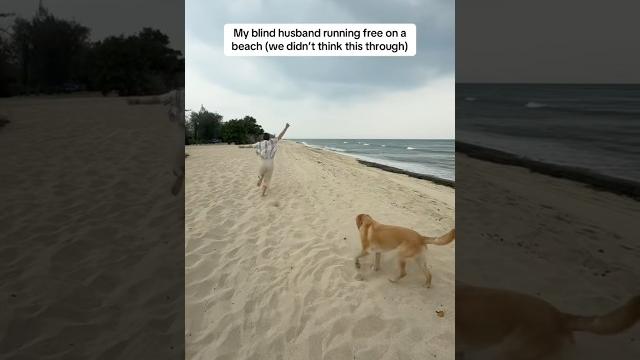 My blind husband running free (….oops) #shorts My blind husband running free (….oops) #shorts
