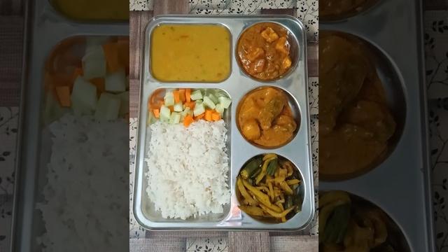 Lunch (rice, bhindi aloo fry, parwal curry, paneer masala,dal & salad) #lunchthali #food #lunch Lunch (rice, bhindi aloo fry, parwal curry, paneer masala,dal & salad) #lunchthali #food #lunch