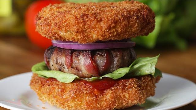 Mashed potato bun bacon burger Mashed potato bun bacon burger