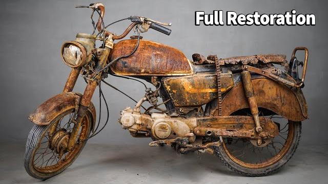 Full restoration 40 years old ruined classic motorcycle Full restoration 40 years old ruined classic motorcycle