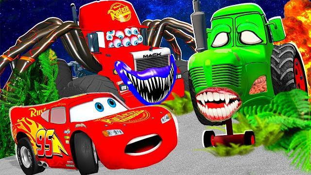 Lightning mcqueen and mater vs spider mack monster attack scary story pixar cars in beamng.drive Lightning mcqueen and mater vs spider mack monster attack scary story pixar cars in beamng.drive