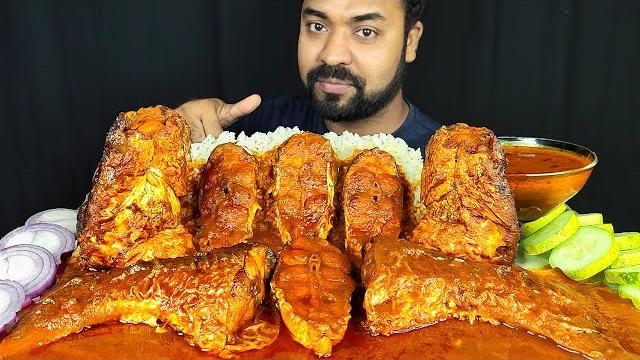 Huge spicy big fish curry, gravy, big fish head curry, salad mukbang asmr eating show | big bites | Huge spicy big fish curry, gravy, big fish head curry, salad mukbang asmr eating show | big bites |