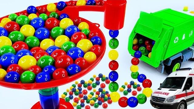 Marble run race haba slope & retro makita truck, excavator, garbage truck, dump truck, ambulances Marble run race haba slope & retro makita truck, excavator, garbage truck, dump truck, ambulances