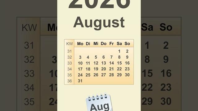 Kalender august 2026 Kalender august 2026