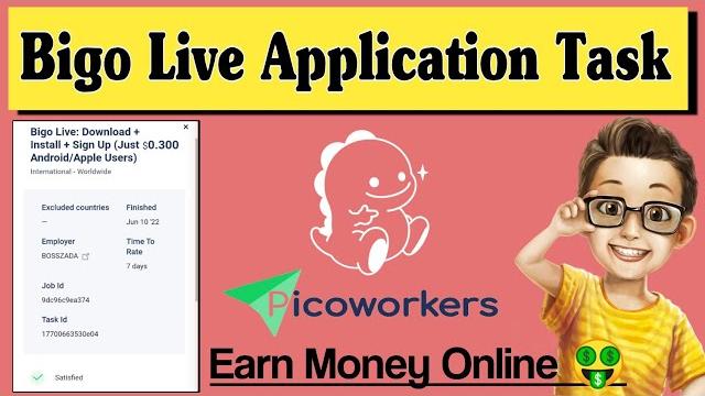 Bigo live application task in picoworkers| how to complete application task in #picoworkers #earning Bigo live application task in picoworkers| how to complete application task in #picoworkers #earning
