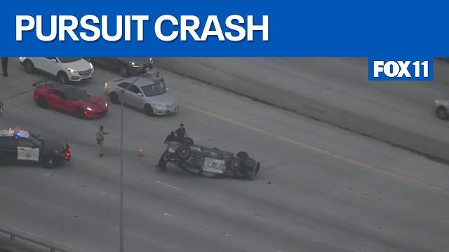 Cop car flips over during pursuit | fox 11 la Cop car flips over during pursuit | fox 11 la